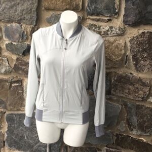 Athleta 'Bombastic' Zip Up Bomber Jacket in Color Block 'Amalfi' Gray Size Small